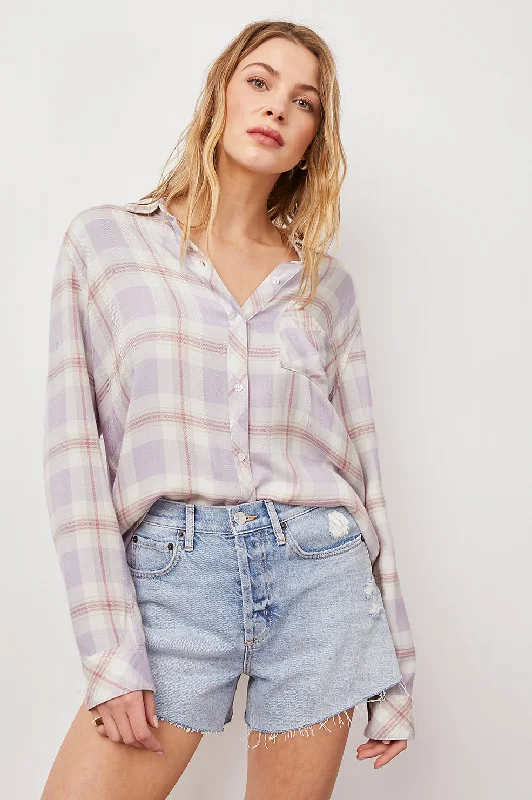 HUNTER SHIRT - LAVENDER ROSE CREAM-- Mesh Blend Leather Blend Suede Blend