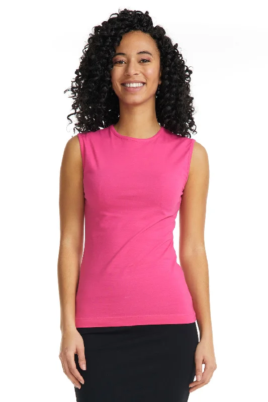 Magenta Pink Sleeveless Cotton Crewneck T-Shirt for Women-- Seamless Knitted Crochet Magenta Pink Sleeveless Cotton Crewneck T-Shirt for Women-- Seamless Knitted Crochet