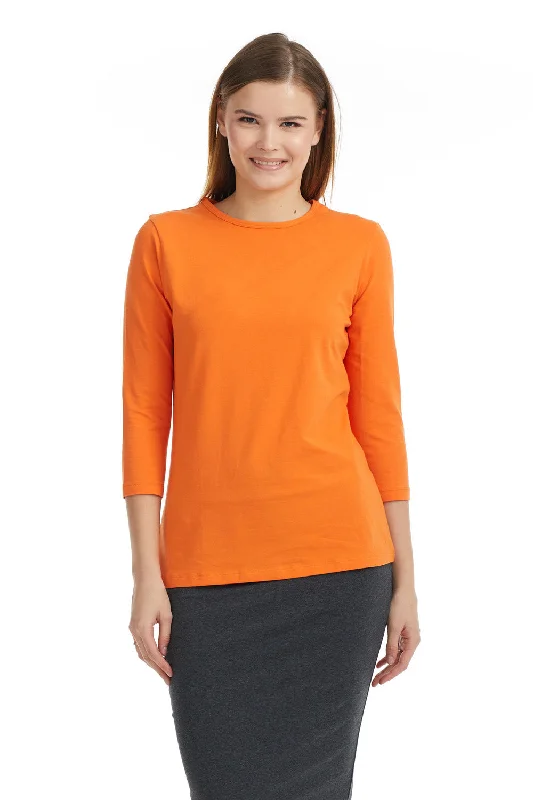 Pumpkin 3/4 Sleeve Relaxed Fit Crewneck T-Shirt for Women-- Knit Fabric Woven Fabric Fleece Fabric