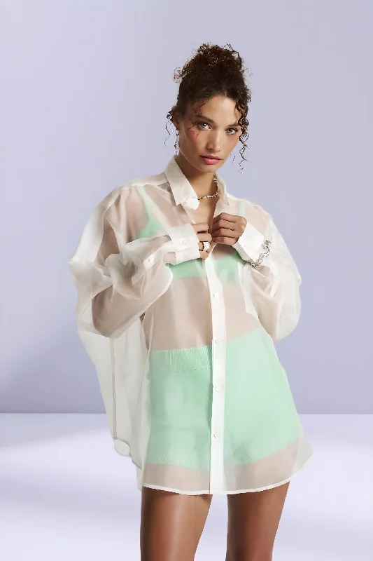 SUMMI SUMMI Womens Silk Organza Mercurio Shirt - Angelic White-- Notch Collar Peter Pan Collar Cowl Neck SUMMI SUMMI Womens Silk Organza Mercurio Shirt - Angelic White-- Notch Collar Peter Pan Collar Cowl Neck