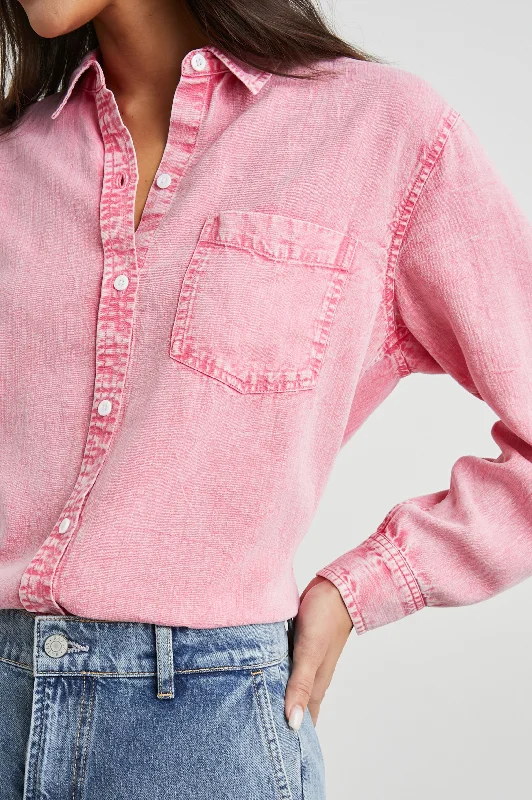 BARRETT SHIRT - VIVID PINK-- Zippered Front Buttoned Front Snap Front