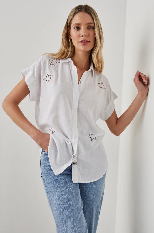 JAMIE SHIRT - WHITE EYELET STARS-- Lace Blend Ribbed Blend Corduroy Blend
