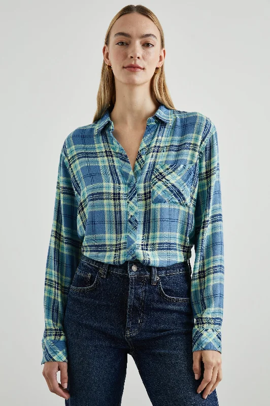HUNTER SHIRT - BLUEBELL CITRON-- Collared Crew Neck Turtle Neck