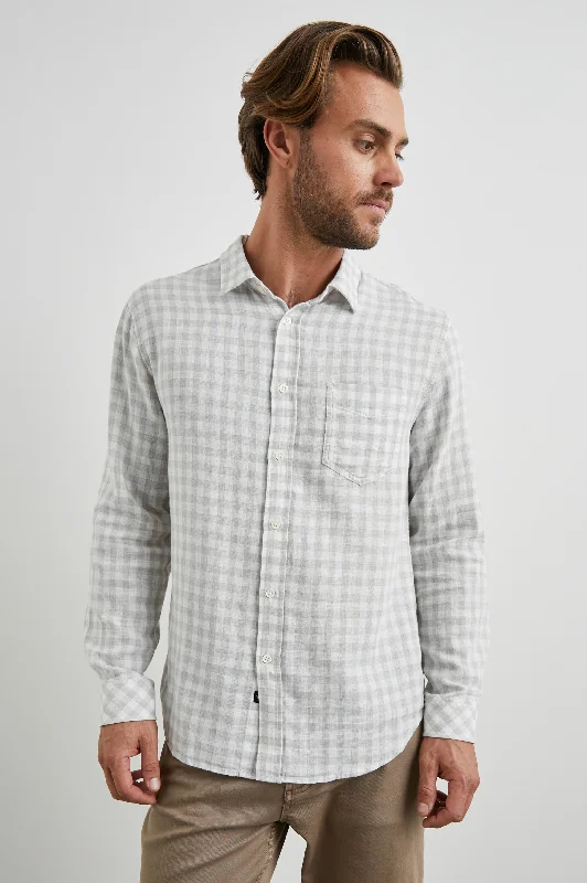 WYATT SHIRT - GREY GINGHAM MELANGE-- Knit Fabric Woven Fabric Fleece Fabric