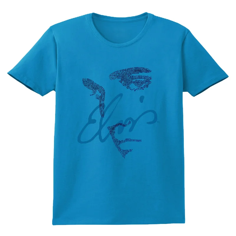 Elvis Signature Sequin Embellished Profile Women's T-Shirt-- Fleece Nylon Spandex