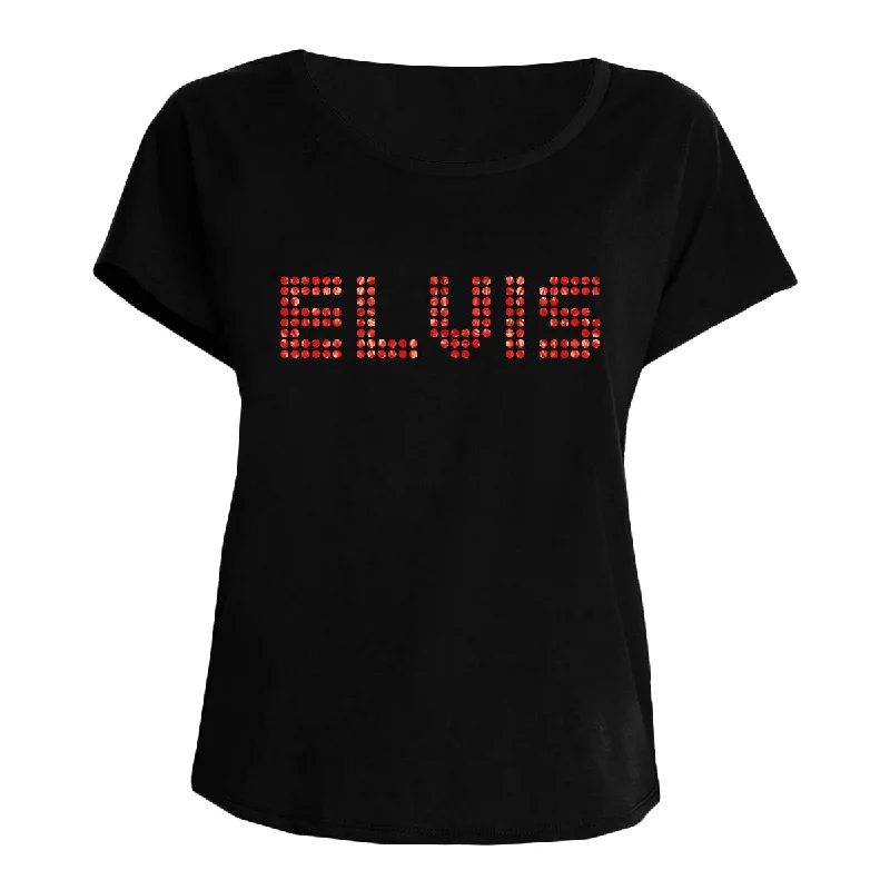 ELVIS Marbled Foil Embellished Women's T-Shirt-- Welt Pockets Slit Pockets