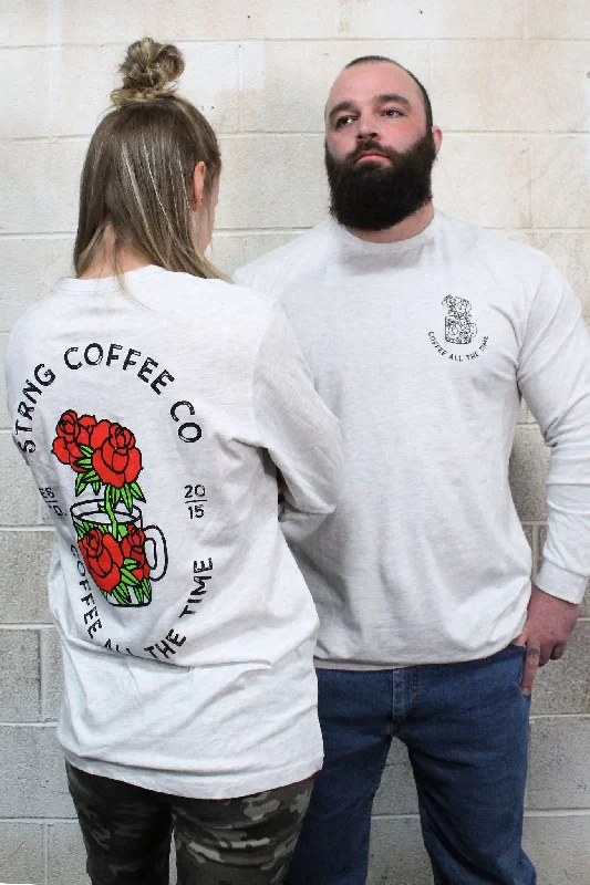 Cup N' Roses Unisex Long Sleeves Shirt-- Mesh Blend Leather Blend Suede Blend
