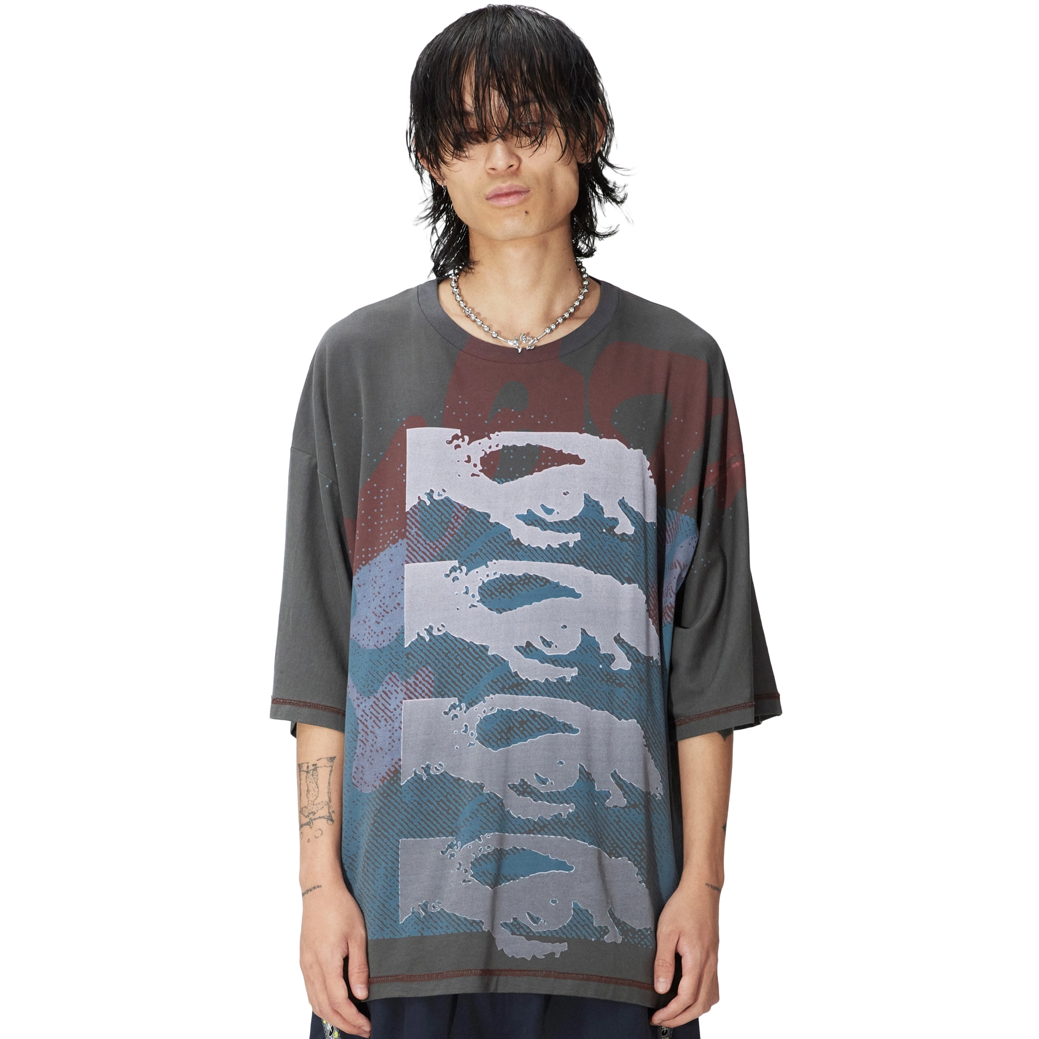 PAM / Perks and Mini - 360 Oversized SS T-Shirt - Charcoal Grey-- Fleece Fabric Down Fabric Feather Fabric