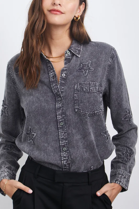INGRID SHIRT - BLACK ACID STARS-- Fashionable Trendy Casual