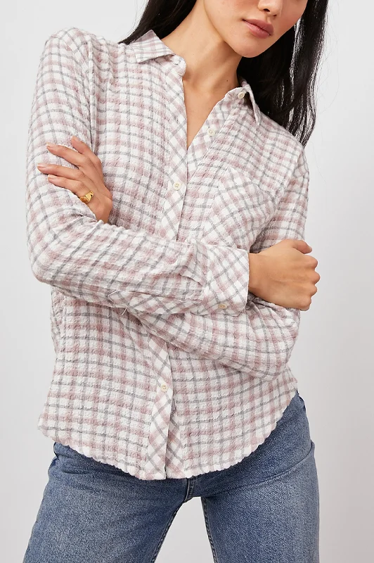 BRADY SHIRT - POWDER STEEL BLUSH-- Polka Dot Checkered Tartan