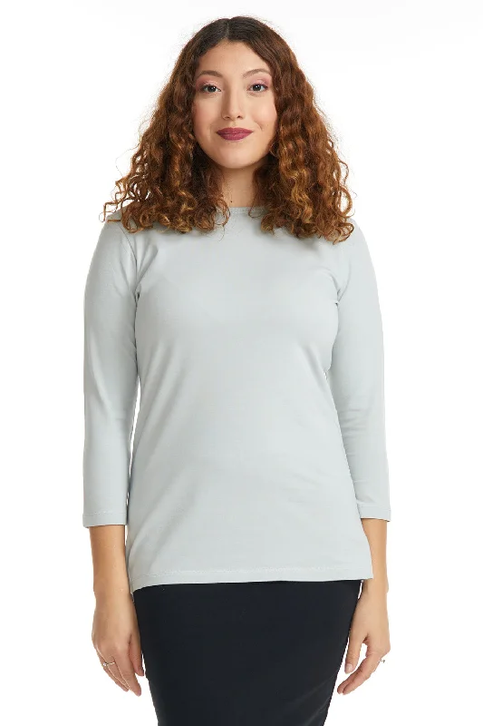Polar Grey 3/4 Sleeve Relaxed Fit Crewneck T-Shirt-- Lace Blend Ribbed Blend Corduroy Blend