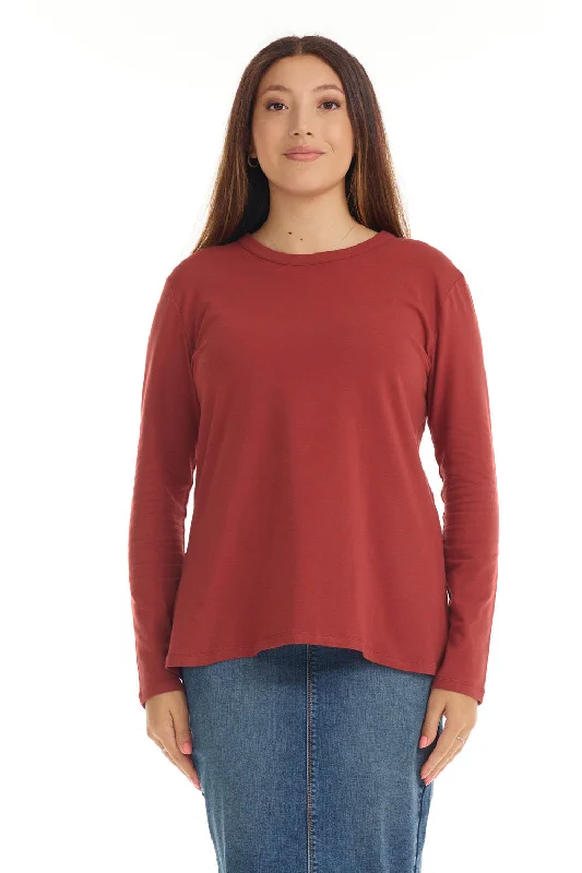 Rust Long Sleeve Cotton T-shirt Top for Women 'B304'-- Fleece Fabric Down Fabric Feather Fabric