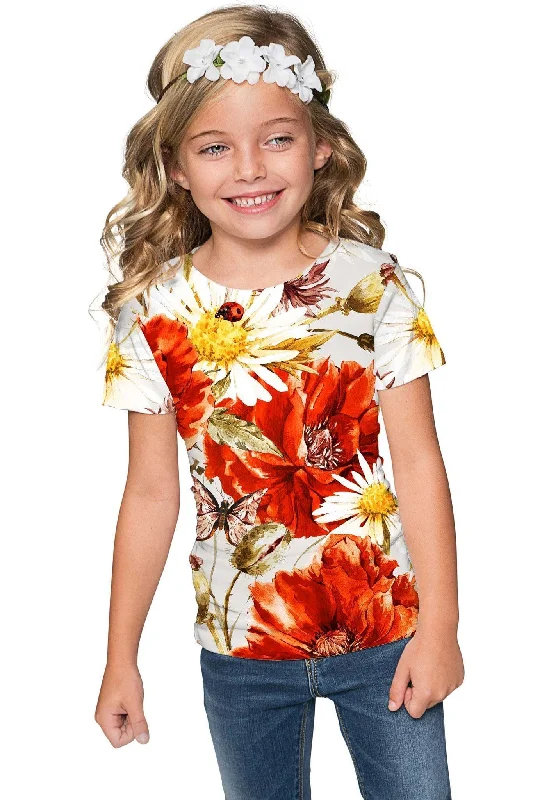 In The Wheat Field Zoe Floral Print Designer T-Shirt - Girls-- Rayon Fabric Velvet Fabric Corduroy Fabric