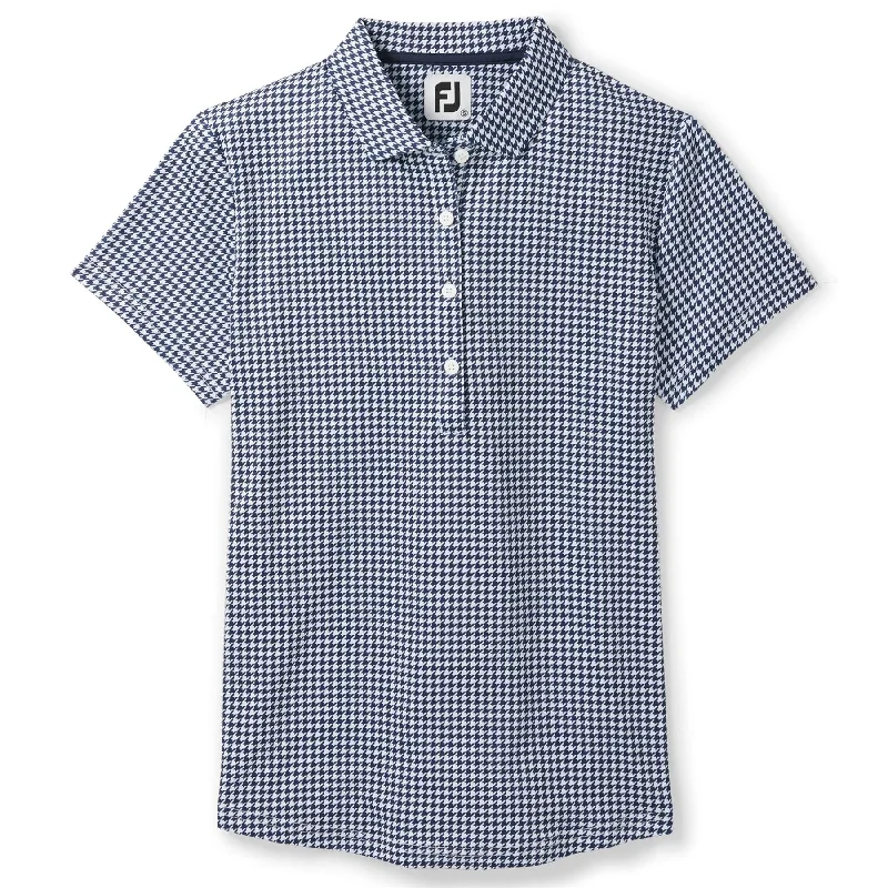 Womens SS Shirt Navy Houndstooth - AW24-- Mesh Canvas Denim