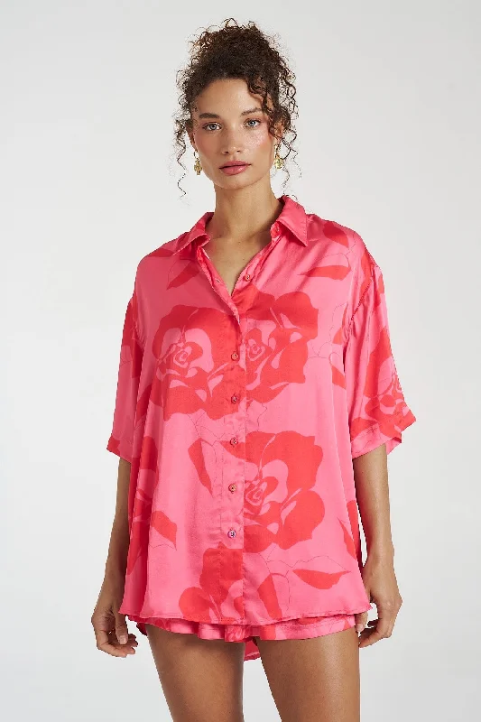 SUMMI SUMMI Womens Big Shirt - A Rose By Any Other Name-- Zippered Front Buttoned Front Snap Front