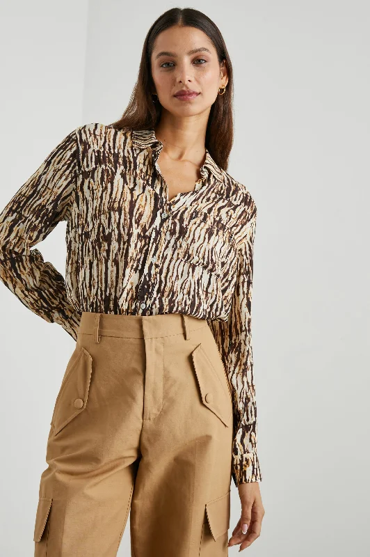 JOSEPHINE SHIRT - NEUTRAL IKAT-- Thin T-Shirt Open Front Quick Dry