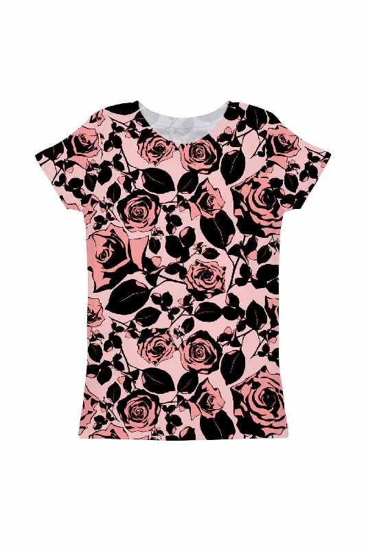 Flirty Girl Zoe Pink Floral Print Cute Designer T-Shirt - Girls-- Chenille Fabric Brocade Fabric Lace Fabric