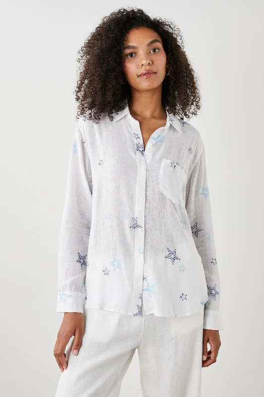 CHARLI SHIRT - NAVY STITCHED STARS-- Spandex Blend Rayon Blend Denim Blend
