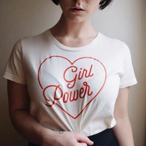 Heart Girl Power T-Shirt-- Print Jacquard Patchwork