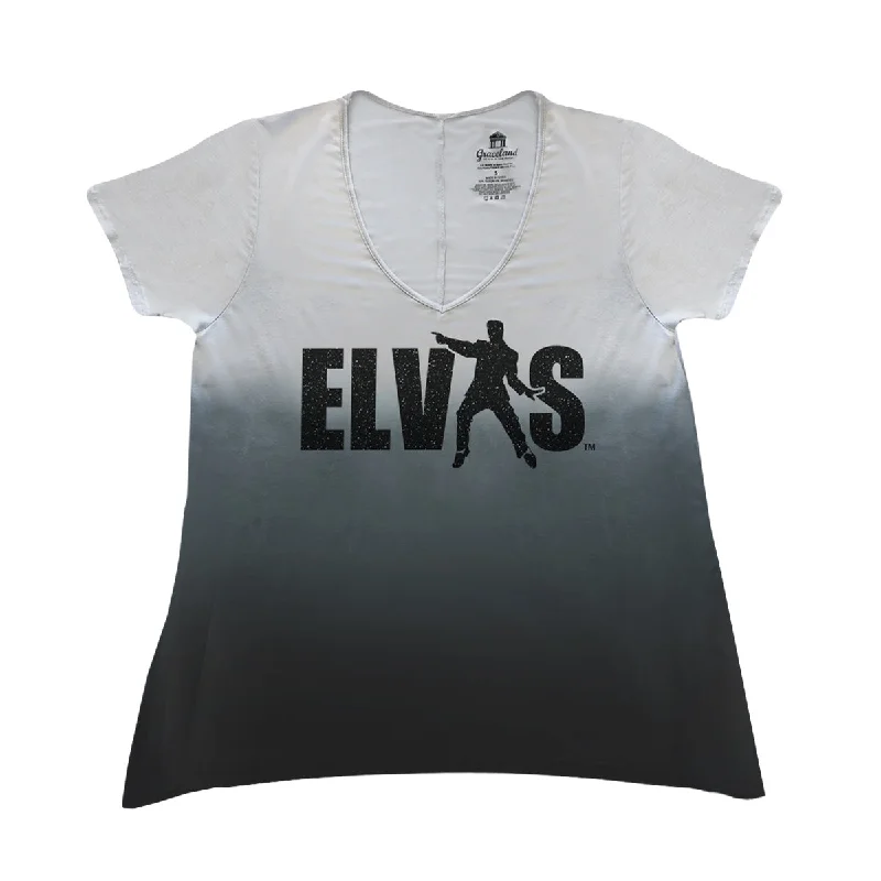 Elvis Ombre Trapeze Women's V-Neck T-Shirt-- Graphic Embroidered Appliqued