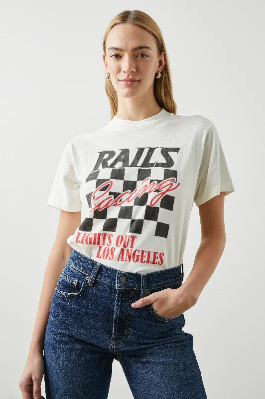 BOYFRIEND T-SHIRT - IVORY RAILS RACING-- Mesh Blend Leather Blend Suede Blend
