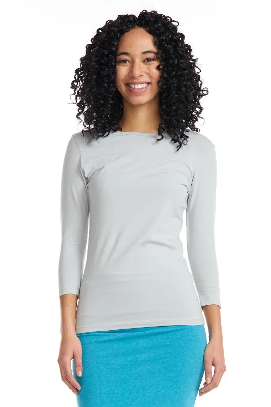 Polar Grey 3/4 Sleeve Snug Fit Layering Cotton T-Shirt Top for Women-- Satin Fabric Silk Fabric Chiffon Fabric