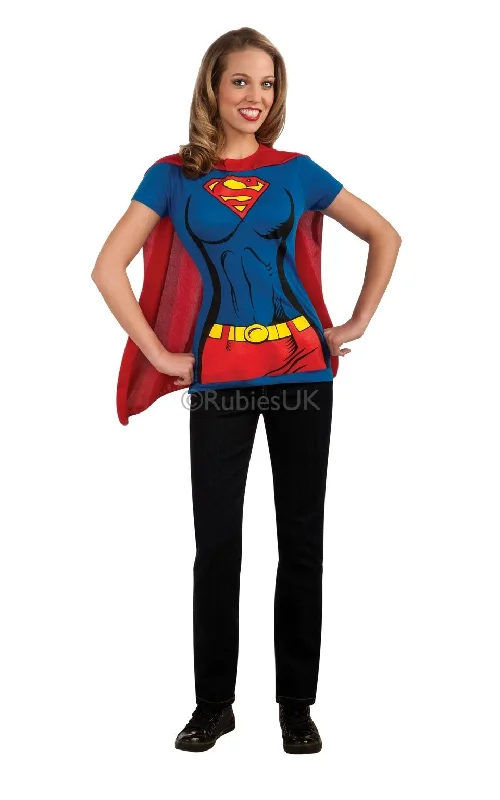Supergirl T-Shirt Costume Removable Cape-- Wool Fabric Cashmere Fabric Tweed Fabric