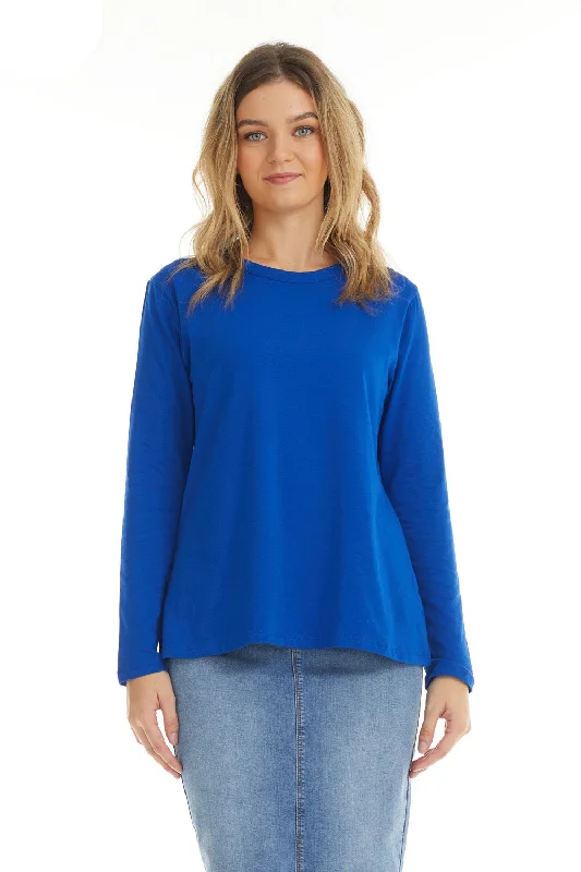 Royal Blue Long Sleeve Cotton T-shirt Top for Women 'B651'-- Sequined Glittery Shiny