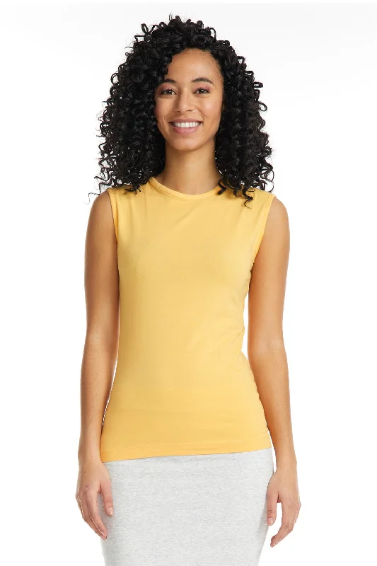 Mango Yellow Sleeveless Crewneck T-Shirt for Women-- Chenille Brocade Lace