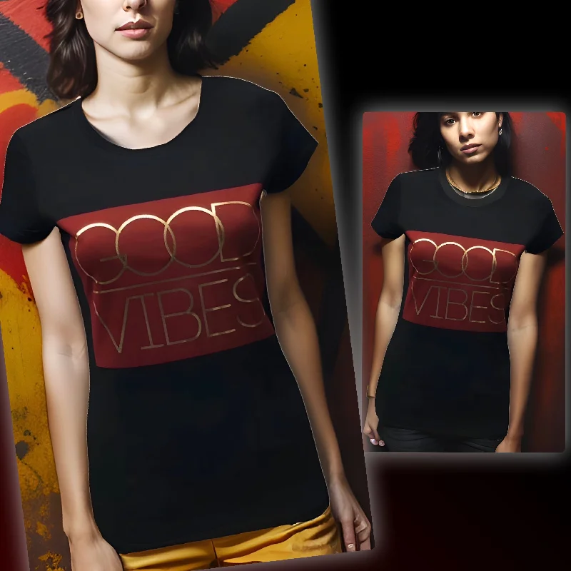 ^GOOD VIBES^ WOMEN'S SHORT SLEEVE T-SHIRTS-- Chenille Blend Fleece Blend Nylon Blend