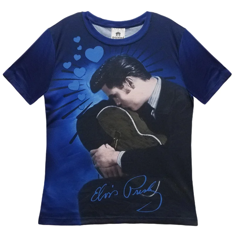Elvis Kissing Guitar Women's Sublimated T-Shirt-- Casual Formal Business