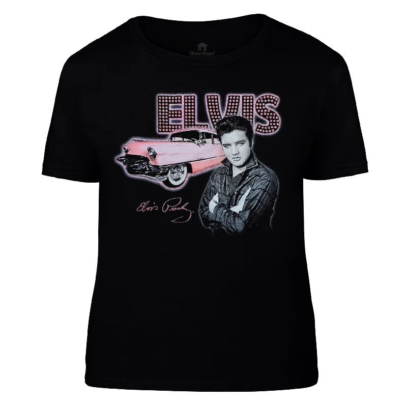 ELVIS Pink Classic Car Women's T-Shirt-- Asymmetrical Pockets Print