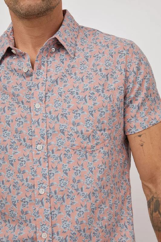 CARSON SHIRT - SCATTERED POSY PEACH-- Zippered Front Buttoned Front Snap Front