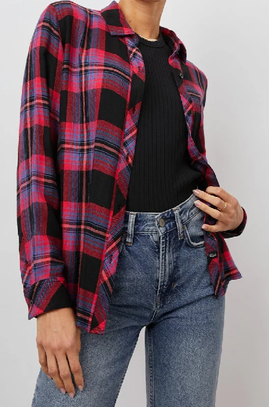 HUNTER SHIRT - BLACK CORAL TEAL-- Asymmetrical Pockets Print
