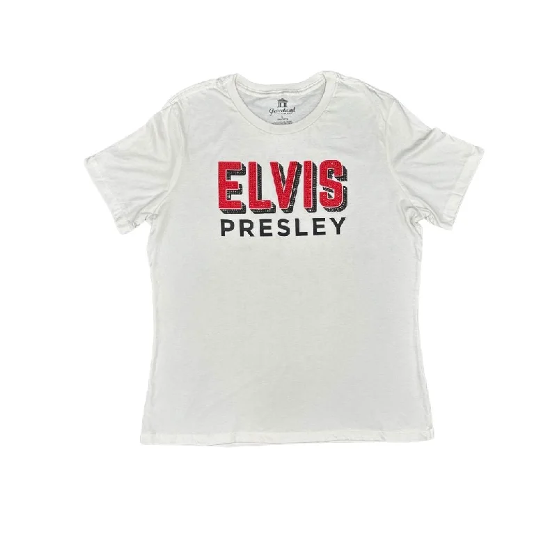 Elvis Presley Rhinestone Women's T-Shirt-- Notch Collar Peter Pan Collar Cowl Neck