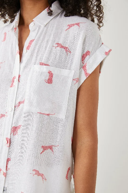 WHITNEY SHIRT - ROSE LEOPARD-- Denim Fabric Leather Fabric Suede Fabric