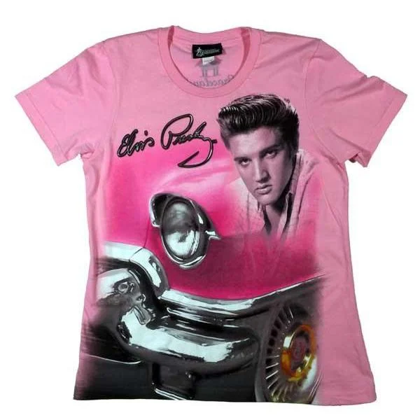 Elvis Pink Classic Car Women's T-Shirt-- Hooded Caped Shawl Collar