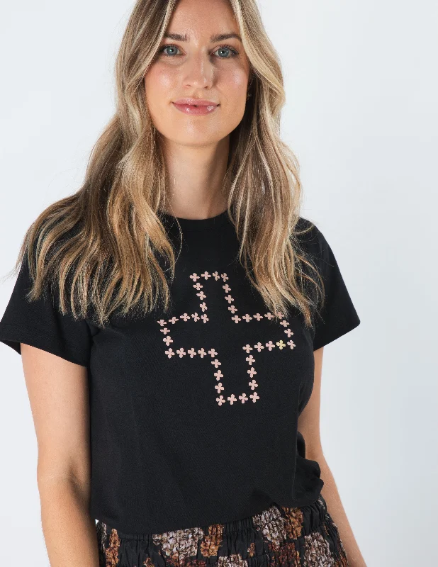 Stella & Gemma T SHIRT Black Antique Rose-- Iron Safe Non-Iron Wrinkle Free