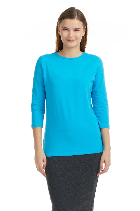 Ocean 3/4 Sleeve Relaxed Fit Crewneck T-Shirt for Women-- Faux Fur Fabric Real Fur Fabric Shearling Fabric