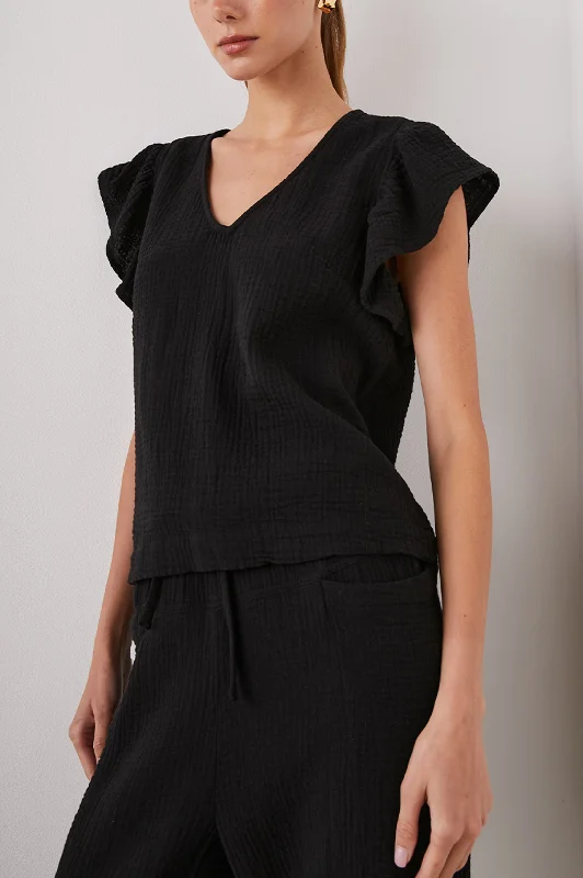 LELA SHIRT - BLACK-- Elasticated Padded Insulated