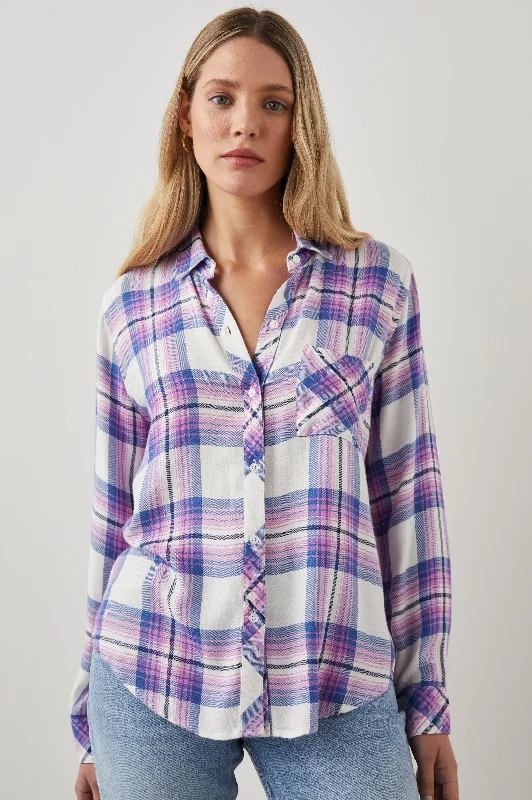 HUNTER SHIRT - WHITE DENIM BERRY-- Thin T-Shirt Open Front Quick Dry