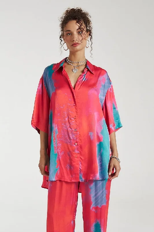 SUMMI SUMMI Womens Big Shirt - Verona-- Denim Fabric Leather Fabric Suede Fabric