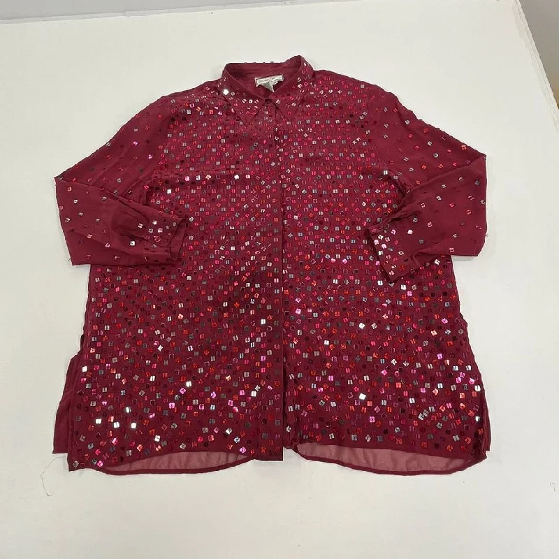 Women's Diane Gilman Maroon Sequined Long Sleeve Button Up Shirt - Size 3XL-- Iron Safe Non-Iron Wrinkle Free Women's Diane Gilman Maroon Sequined Long Sleeve Button Up Shirt - Size 3XL-- Iron Safe Non-Iron Wrinkle Free
