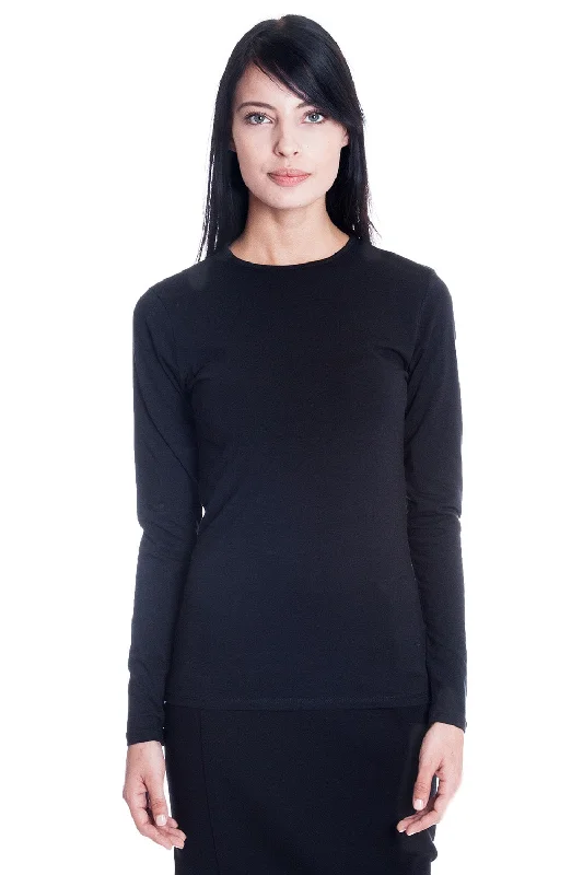 Long Sleeve Relaxed Fit Crewneck T-Shirt-- Front Pockets Side Pockets Patch Pockets