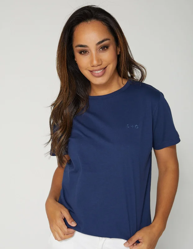 Stella & Gemma  T SHIRT Ace Blueberry Logo-- Front Pockets Side Pockets Patch Pockets