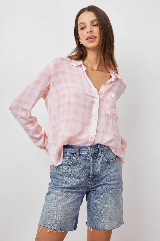 JOSEPHINE SHIRT - PEACH PLAID-- Cotton Fabric Linen Fabric Terry Fabric