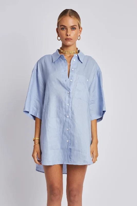 SUMMI SUMMI Womens Big Shirt - Alice Blue Linen-- Mesh Fabric Canvas Fabric Denim Fabric
