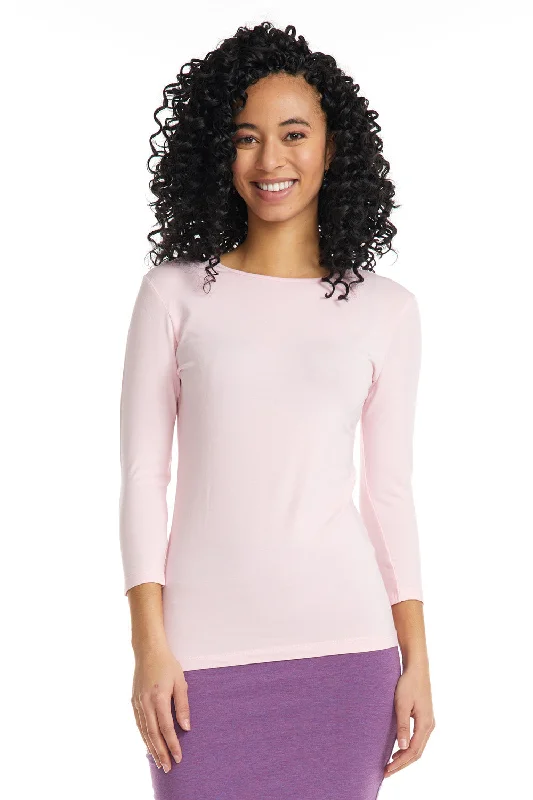 Pink 3/4 Sleeve Snug Fit Layering Cotton T-Shirt Top for Women-- Fitted T-Shirt Seamless Stretchy Pink 3/4 Sleeve Snug Fit Layering Cotton T-Shirt Top for Women-- Fitted T-Shirt Seamless Stretchy