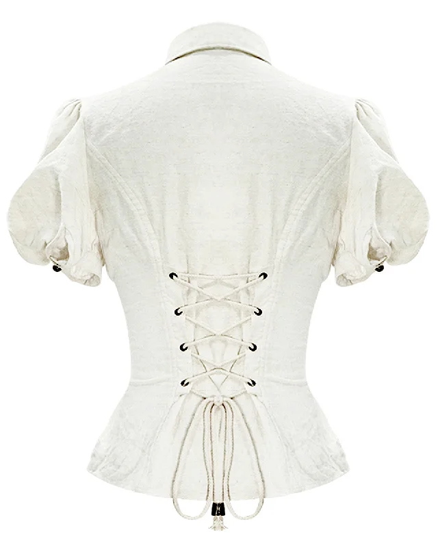 Devil Fashion Ottensia Womens Steampunk Shirt - Vintage Off White-- Cozy Warm Stylish