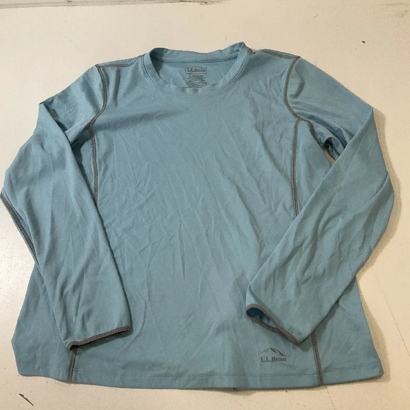 LL Bean Women's Light Blue No Fly Zone Long Sleeve Shirt Size L Outdoors Active-- Spandex Blend Rayon Blend Denim Blend